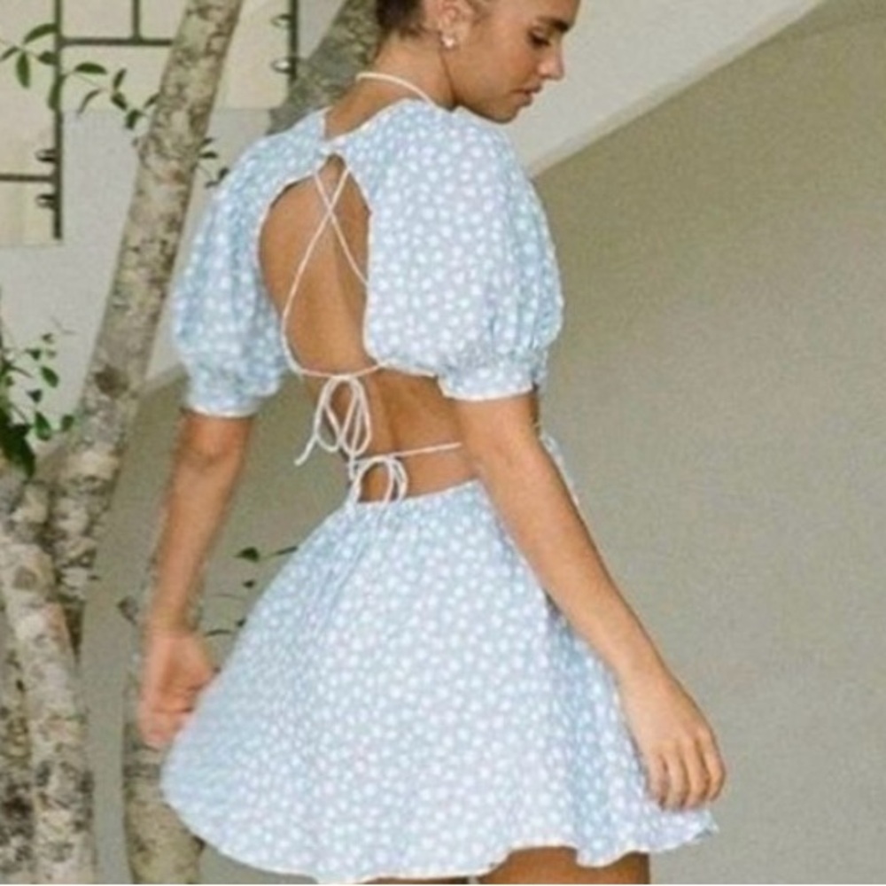 SABO Skirt Backless Octavia Dress Mini Blue Floral Size Small